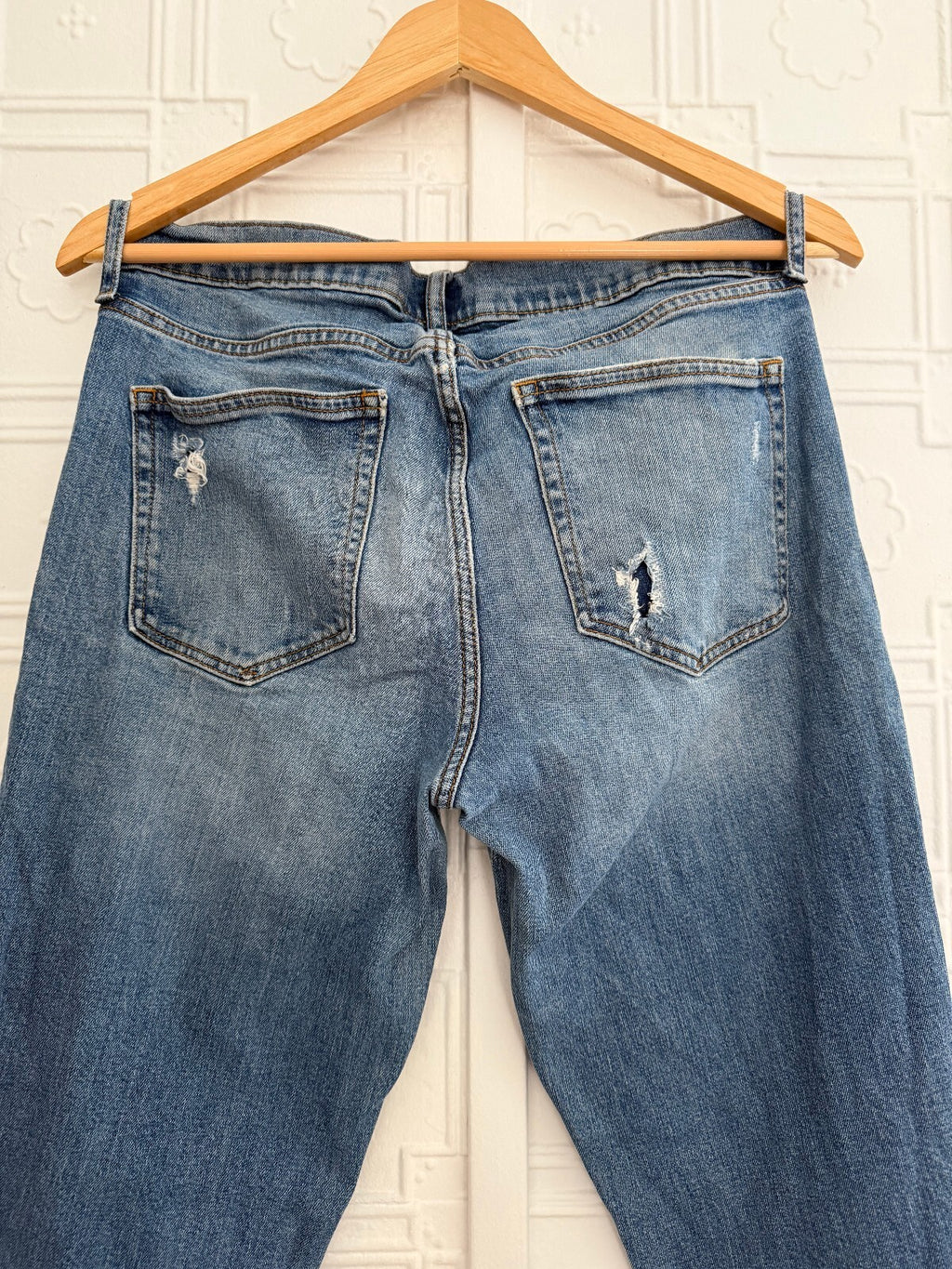 GAP Denim Womens 31 Tall Distressed Straight Leg Blue Jeans Fall 2018