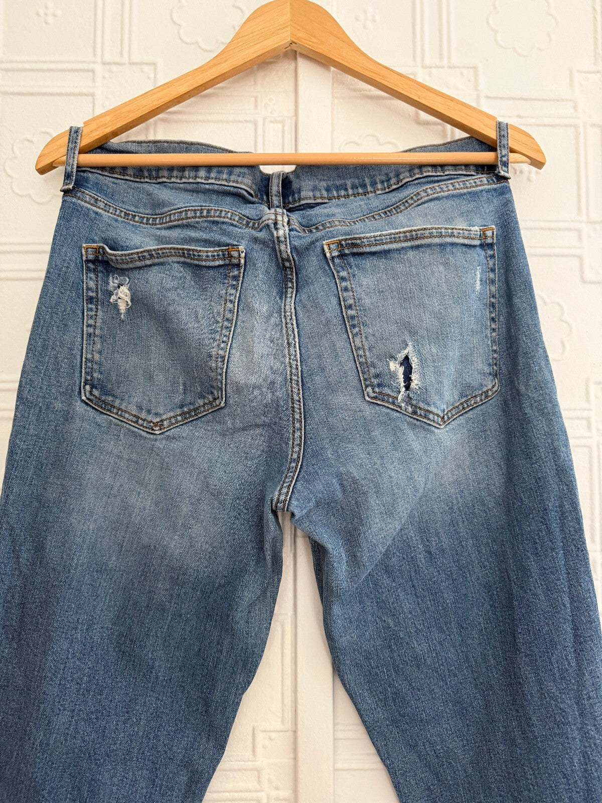 GAP Denim Womens 31 Tall Distressed Straight Leg Blue Jeans Fall 2018