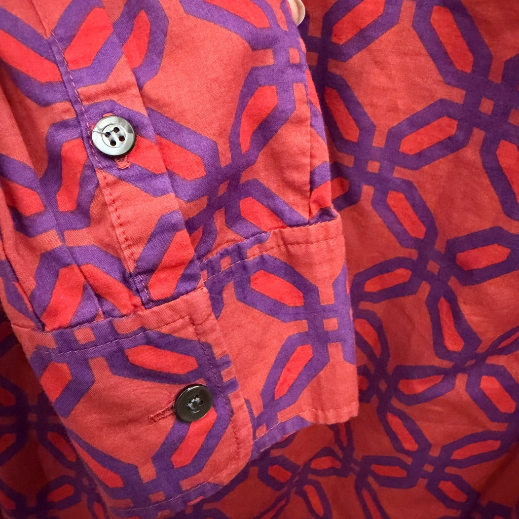 J.Crew Womens Size 10 Cotton Button Down Shirt Red Purple Geometric Print Top