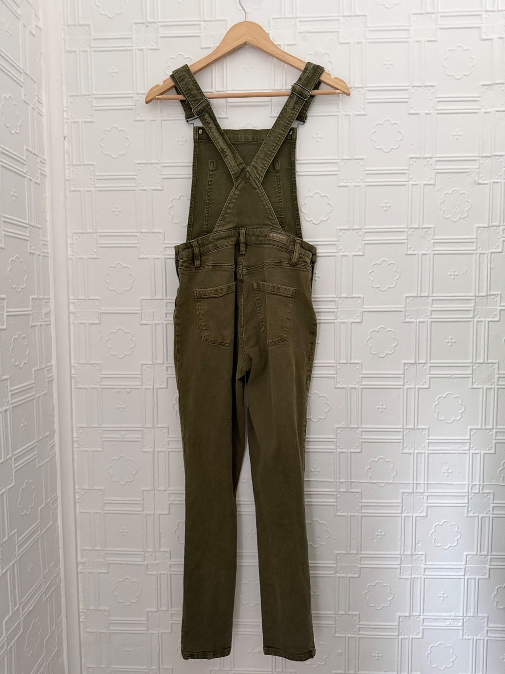 BLANKNYC Apple Jack Skinny Denim Overalls Olive Green Size 26