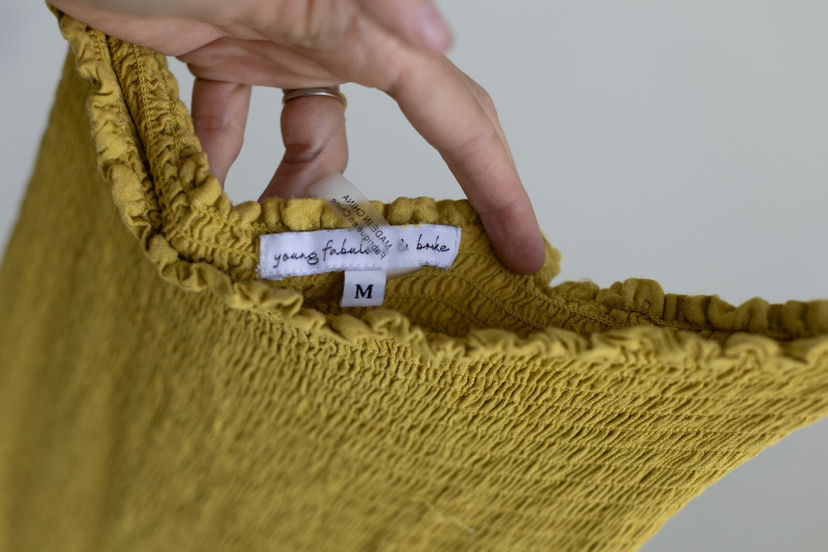 Young Fabulous & Broke Smocked Off Shoulder Maxi Dress Mustard Yellow M