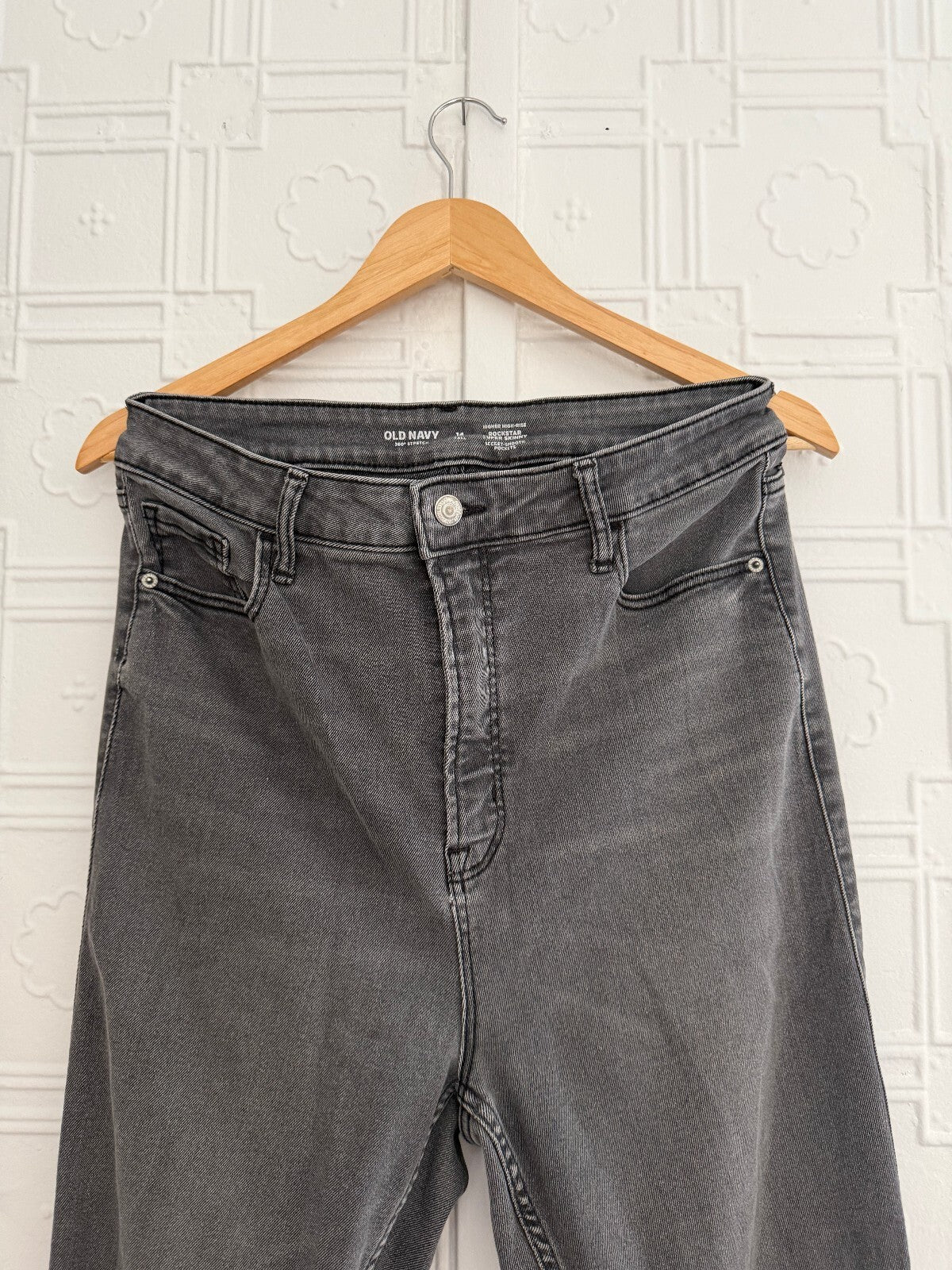 Old Navy Rockstar Super Skinny Jeans Grey High Rise 14 Tall 360 Stretch