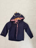 OshKosh B'gosh Girls 3T Navy Blue Fleece Lined Kitty Cat Hooded Jacket Coat