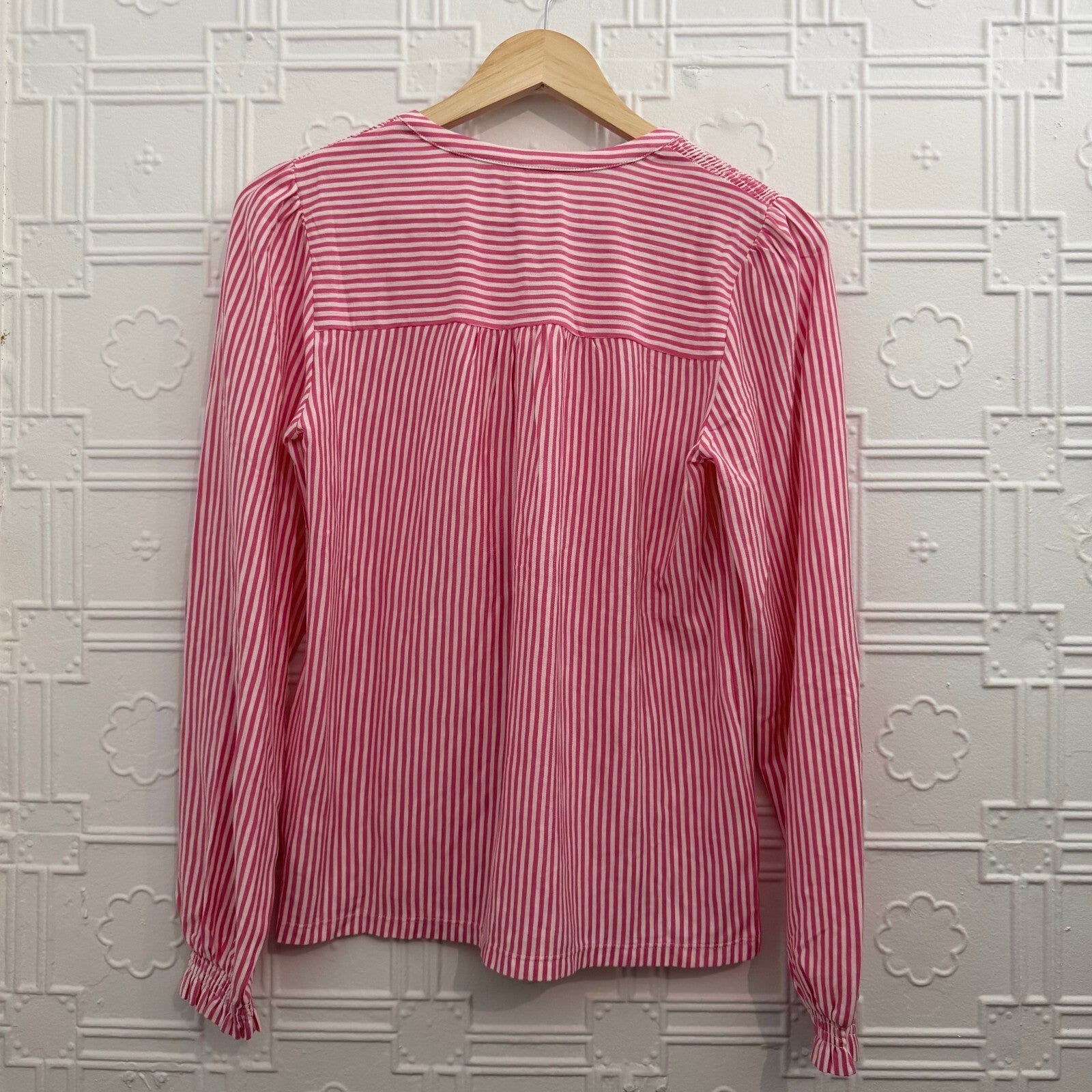 Boden Elsa Smocked Yoke Jersey Shirt Pink Stripe US 4 UK 8