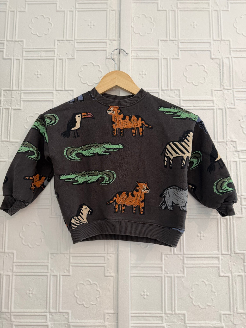 Zara Kids Safari Animal Print Sweatshirt Grey Size 4-5 Years