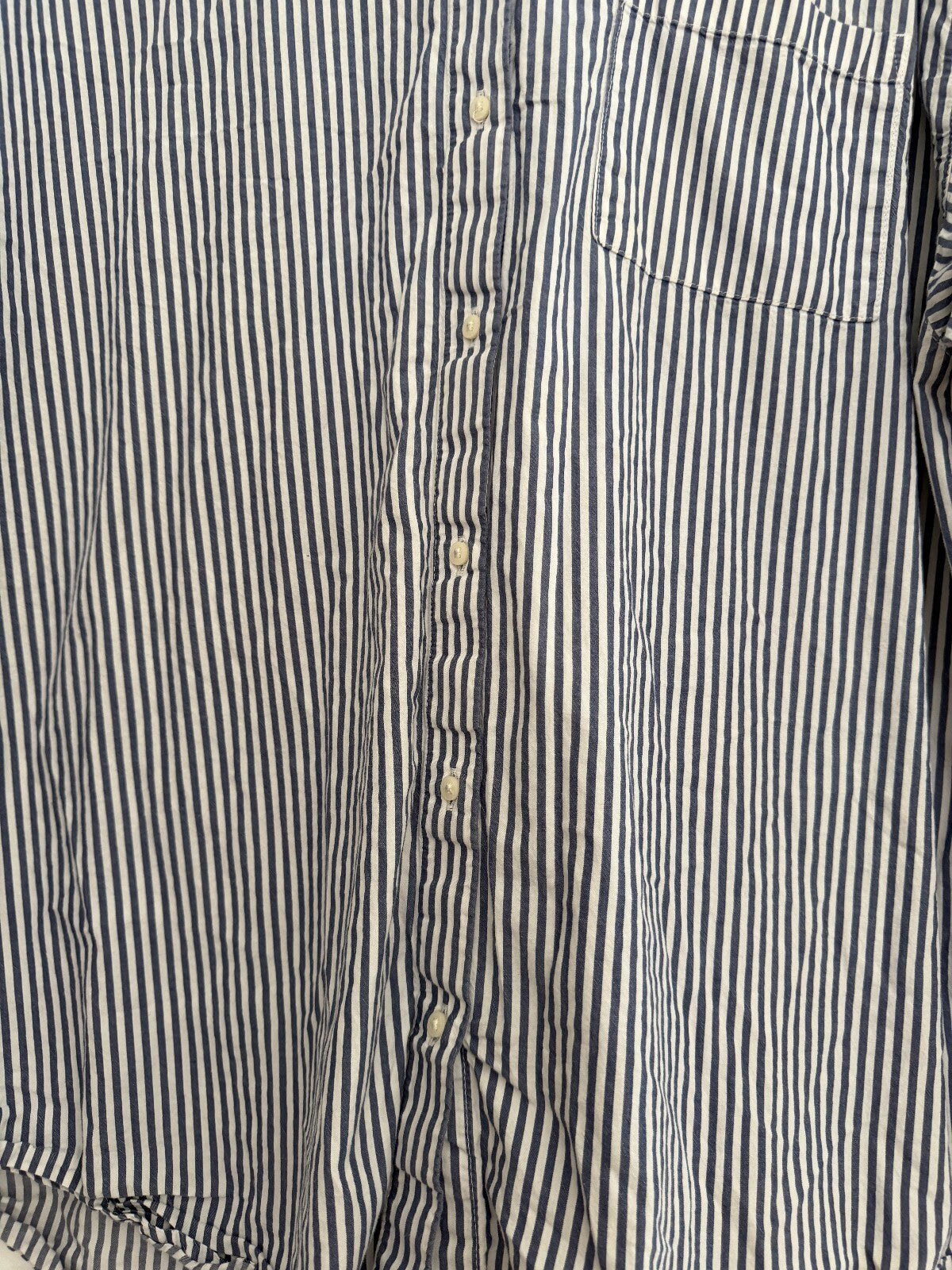 Old Navy The Boyfriend Shirt Blue White Striped Button Down L Tall Cotton
