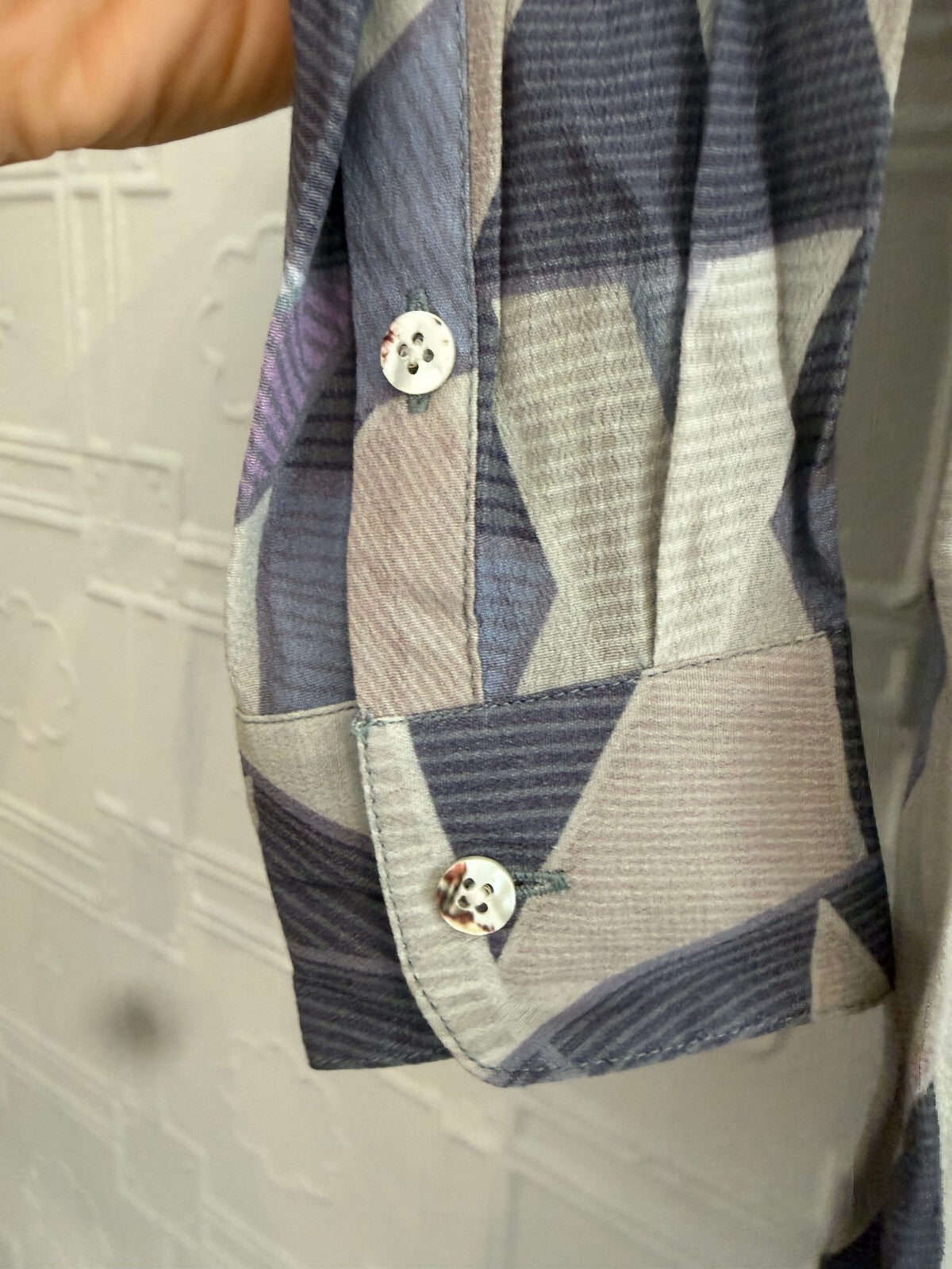 Mara Hoffman Geometric Print Shift Dress Size S - Purple & Mint Long Sleeve