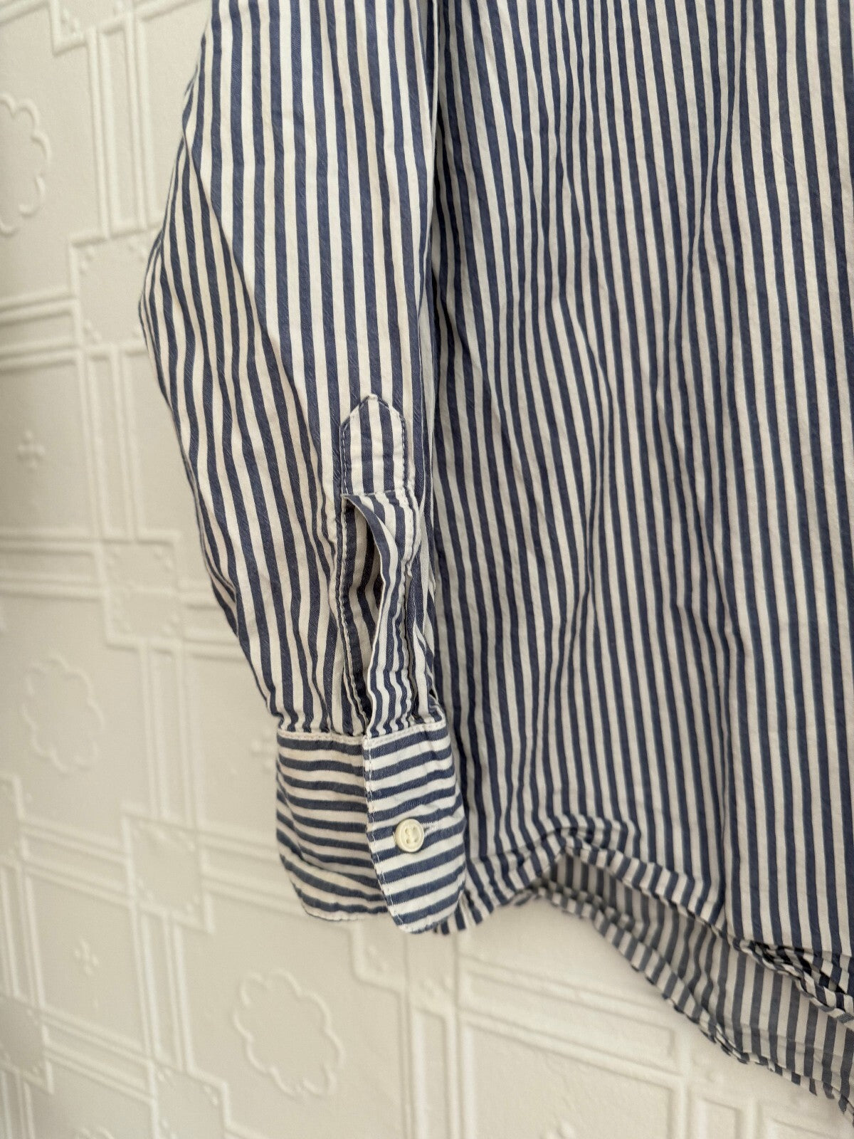 Old Navy The Boyfriend Shirt Blue White Striped Button Down L Tall Cotton