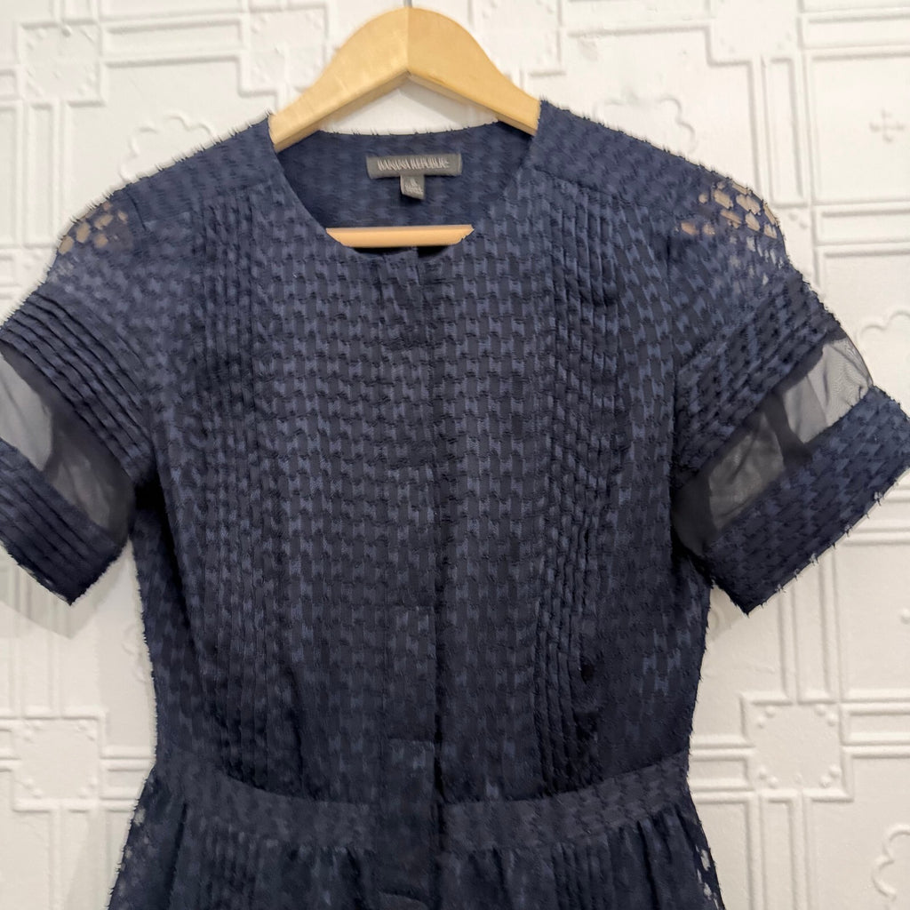 Banana Republic Navy Textured Sheer Trim Mini Dress Size 0