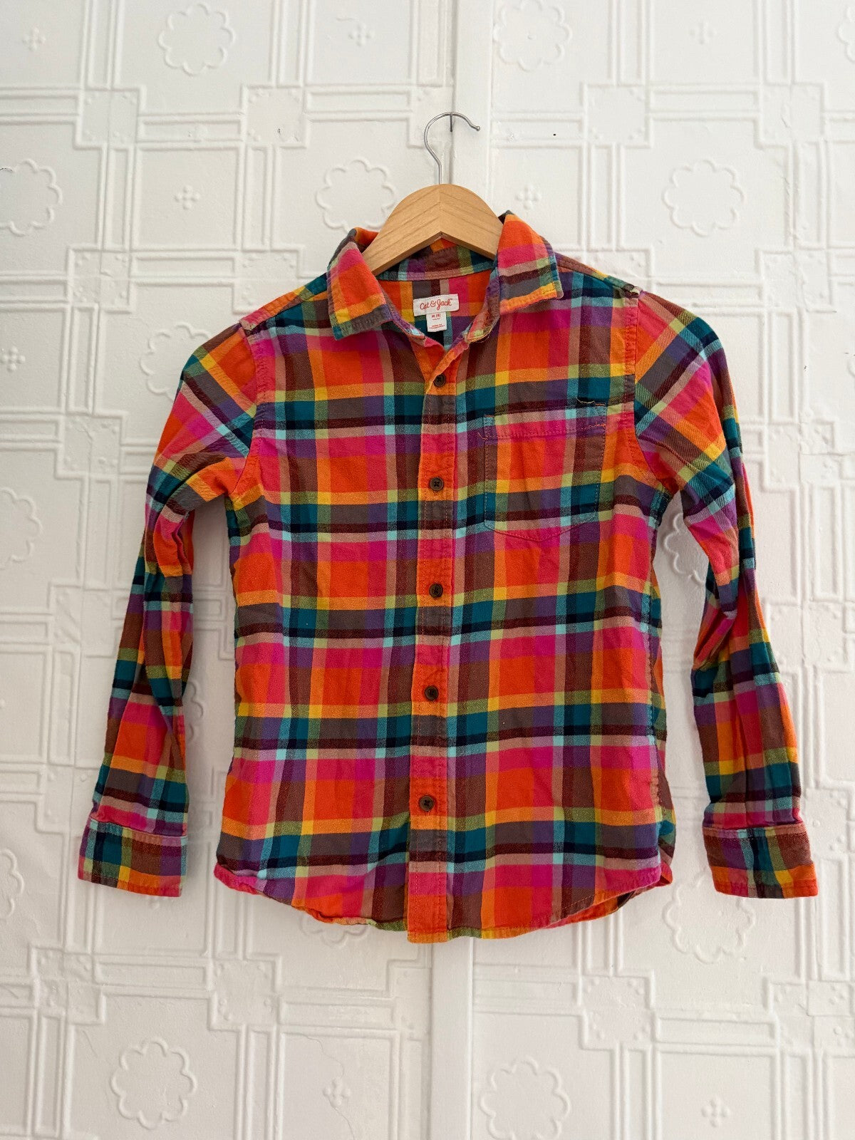 Cat & Jack Kids Multi-Color Plaid Flannel Button Down Shirt Size M (8)