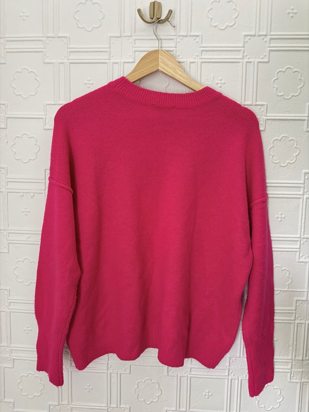 Vince Camuto Hot Pink Center Seam Crewneck Knit Sweater Size M
