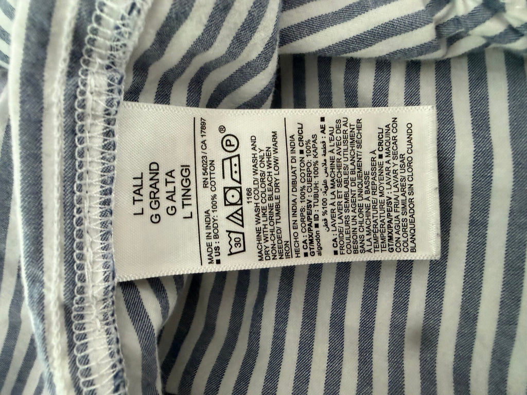 Old Navy The Boyfriend Shirt Blue White Striped Button Down L Tall Cotton