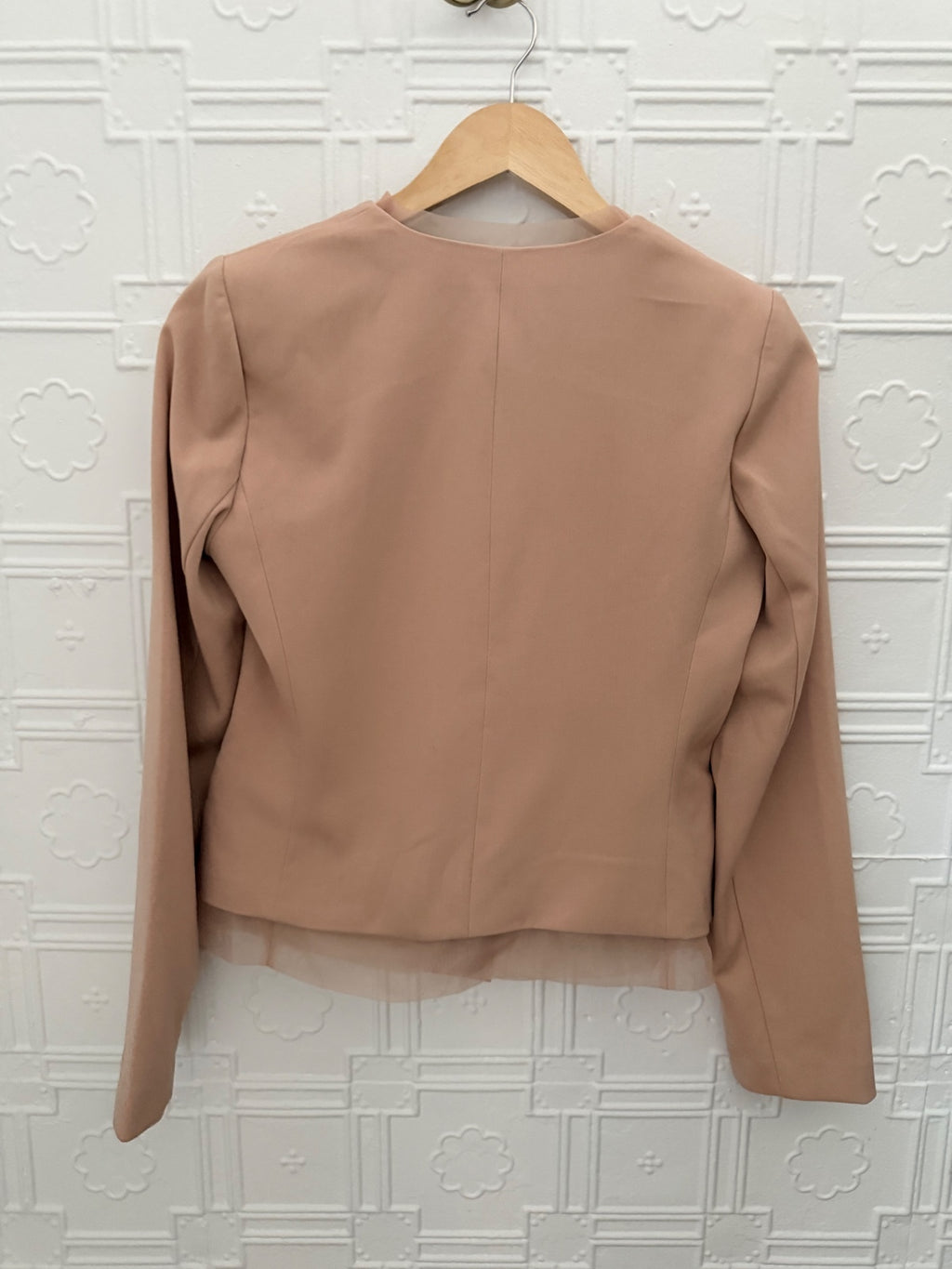 GAP Beige Tan Open Front Chiffon Hem Blazer Jacket Size 2