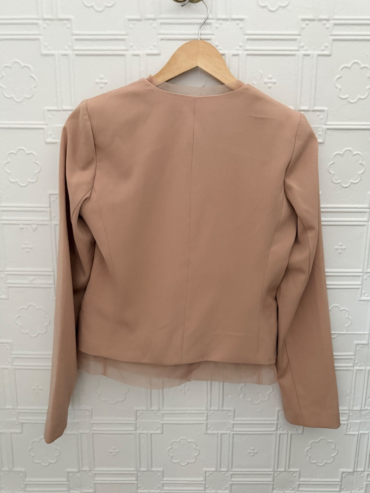 GAP Beige Tan Open Front Chiffon Hem Blazer Jacket Size 2