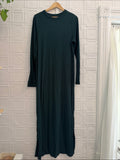 Old Navy Rib-Knit Long Sleeve Maxi Shift Dress Green L Tall Side Slit Cozy