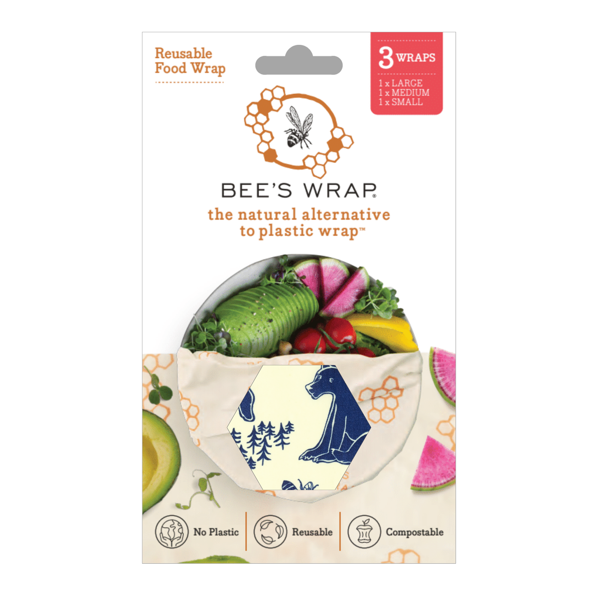 Bees Wrap Reusable Beeswax Food Wraps 3 Pack - Bees & Bears