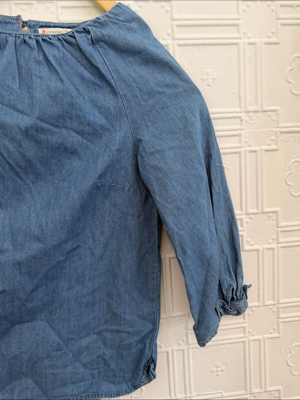 Crewcuts Girls Denim Blue Peasant Blouse - 3/4 Button Tab Sleeve Size 12