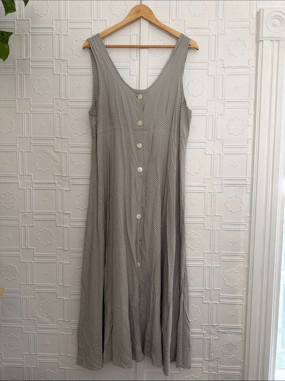 Vintage NEXT 90s Grey Polka Dot Maxi Dress Cottagecore Grunge UK 14