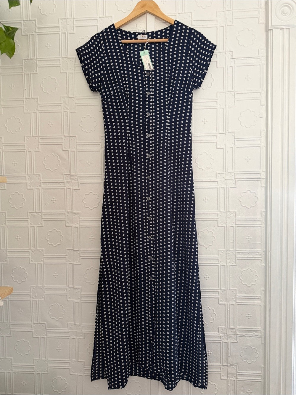 NWT Katie Sturino Stitch Fix Chiara Button Front Maxi Dress Navy Polka Dot XS