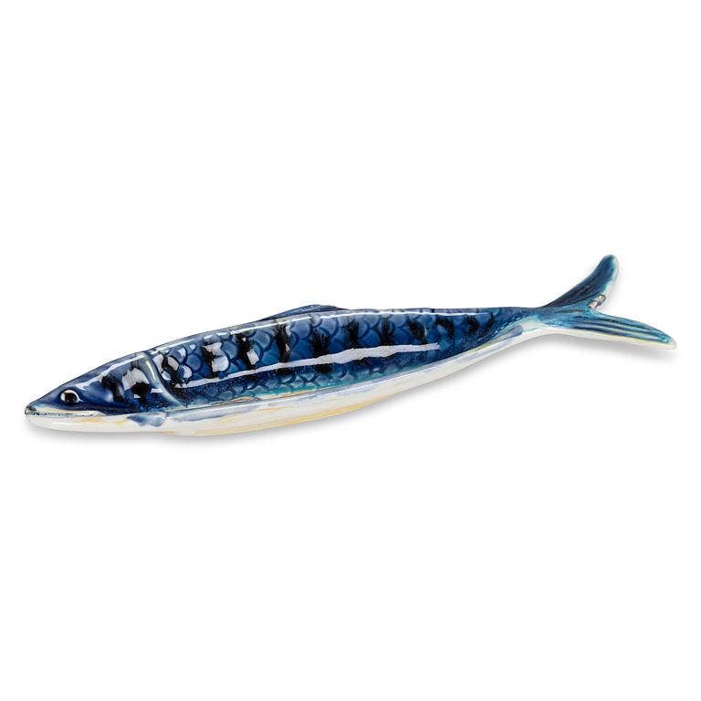 Long Slim Fish Dish-Blue & Yellow-9"L