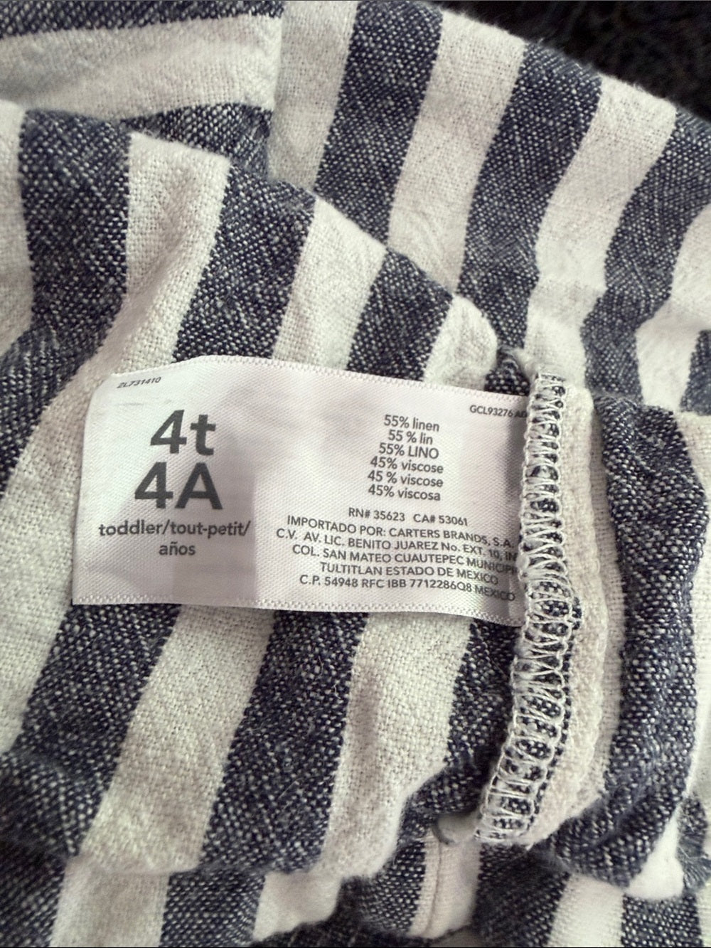 Carter's Striped Linen Blend Sun Dress / Jumper Blue White Toddler 4T