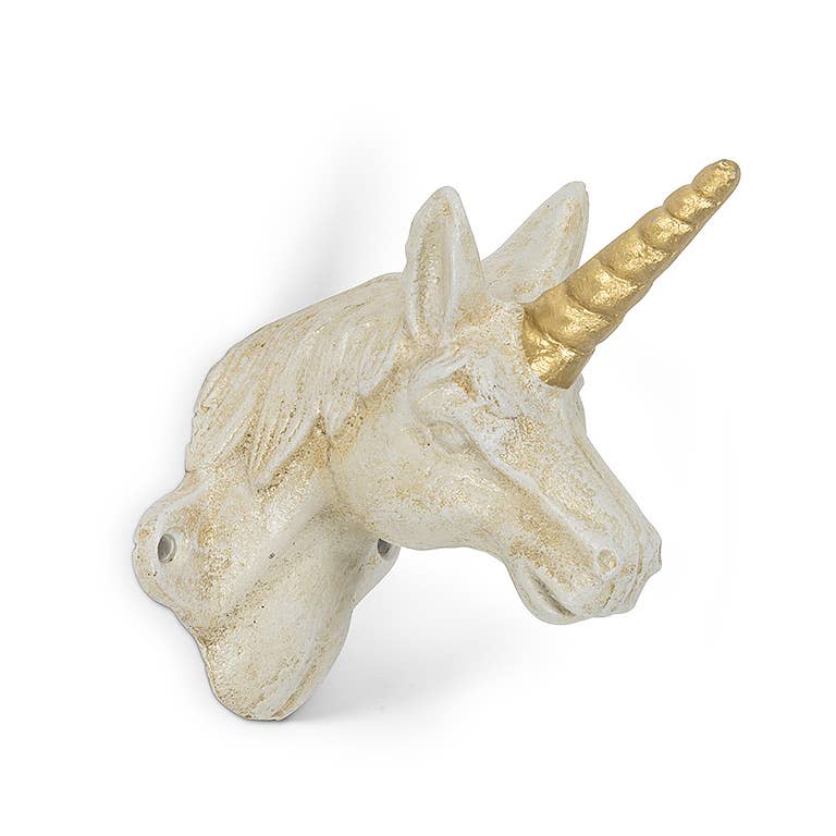 Unicorn Hook-Antq Wht-4.5"H