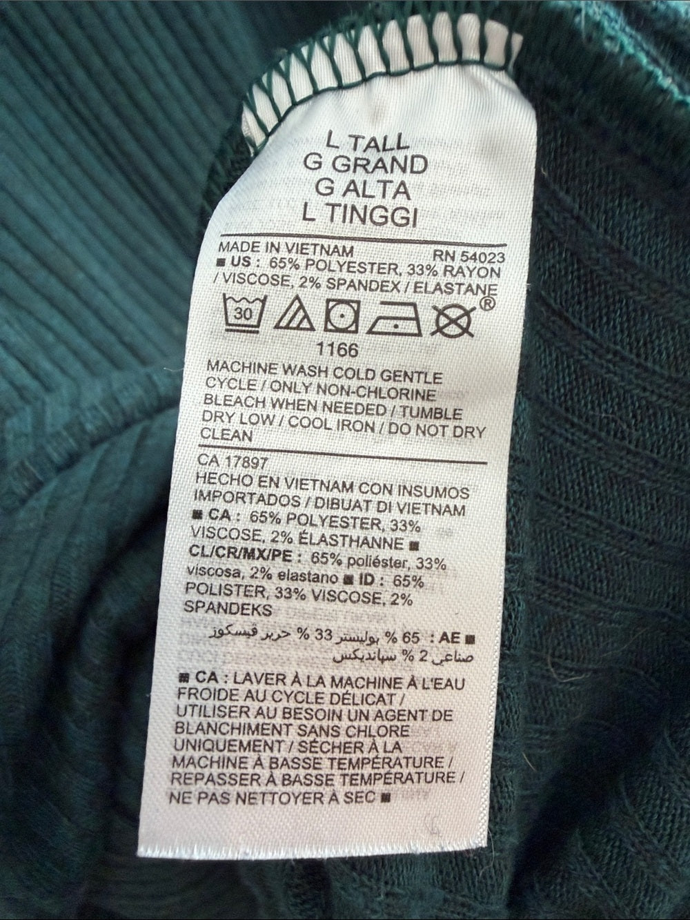 Old Navy Rib-Knit Long Sleeve Maxi Shift Dress Green L Tall Side Slit Cozy