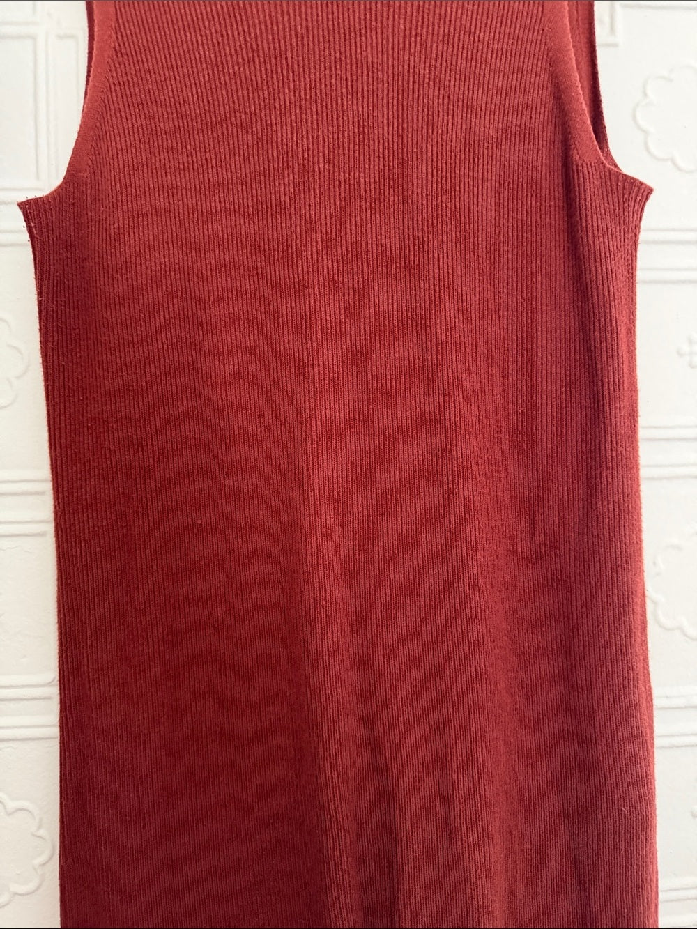 Banana Republic Rust Red Red Ribbed Knit Midi Dress V-Neck Tank Sleeveless S