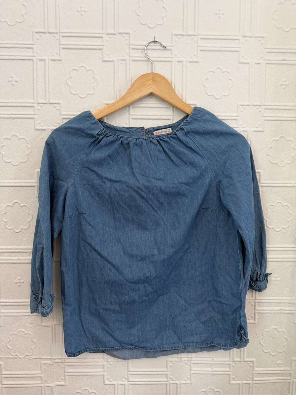 Crewcuts Girls Denim Blue Peasant Blouse - 3/4 Button Tab Sleeve