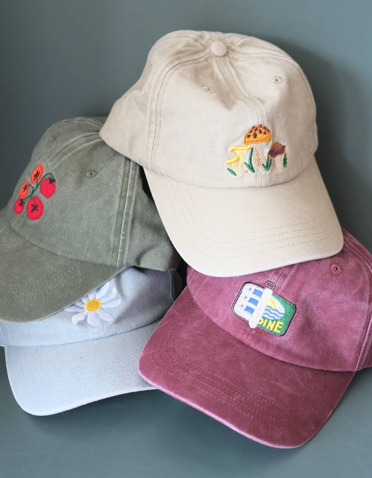 Embroidered Hat | Tomato Vine, Washed Green Color