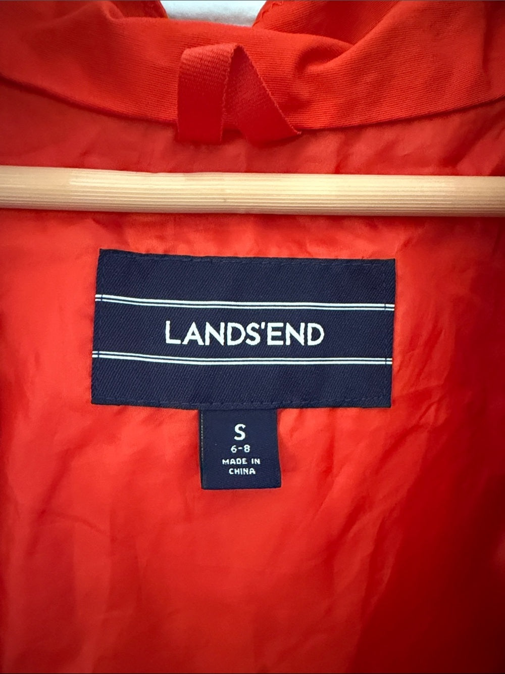 Vintage Lands' End Hooded Rain Jacket Size S Small Orange Red Waterproof Coat