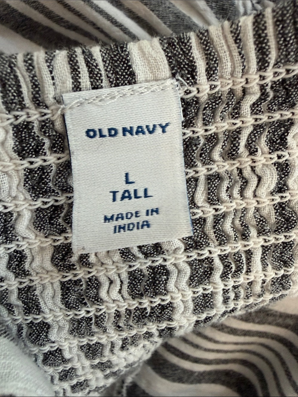 Old Navy Linen Blend Striped Tie Shoulder Tiered Maxi Dress L Tall Smocked