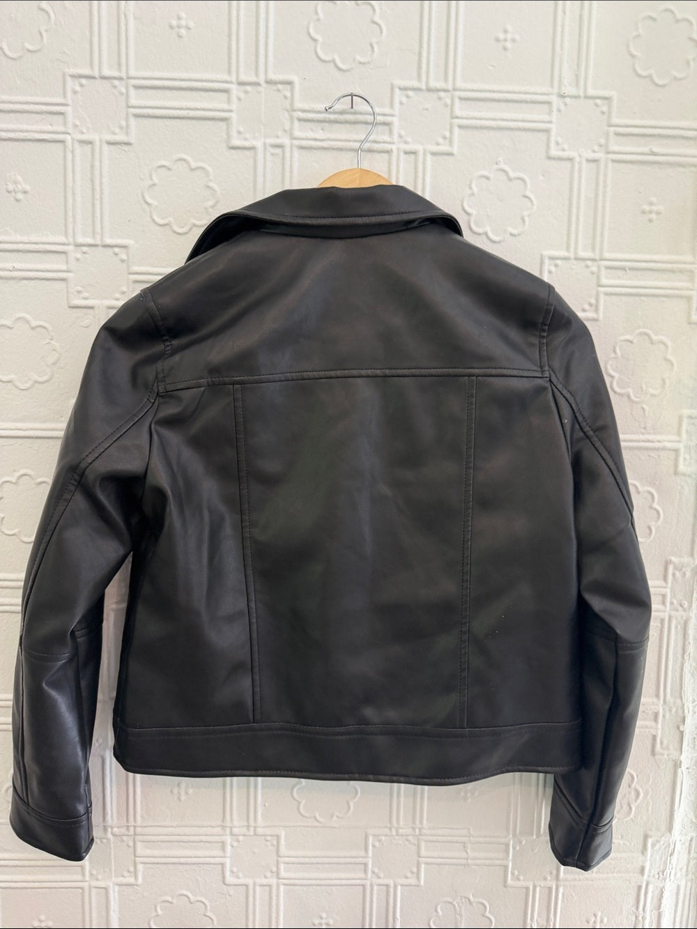 Zara Girls Black Faux Leather Asymmetric Moto Biker Jacket Size 12