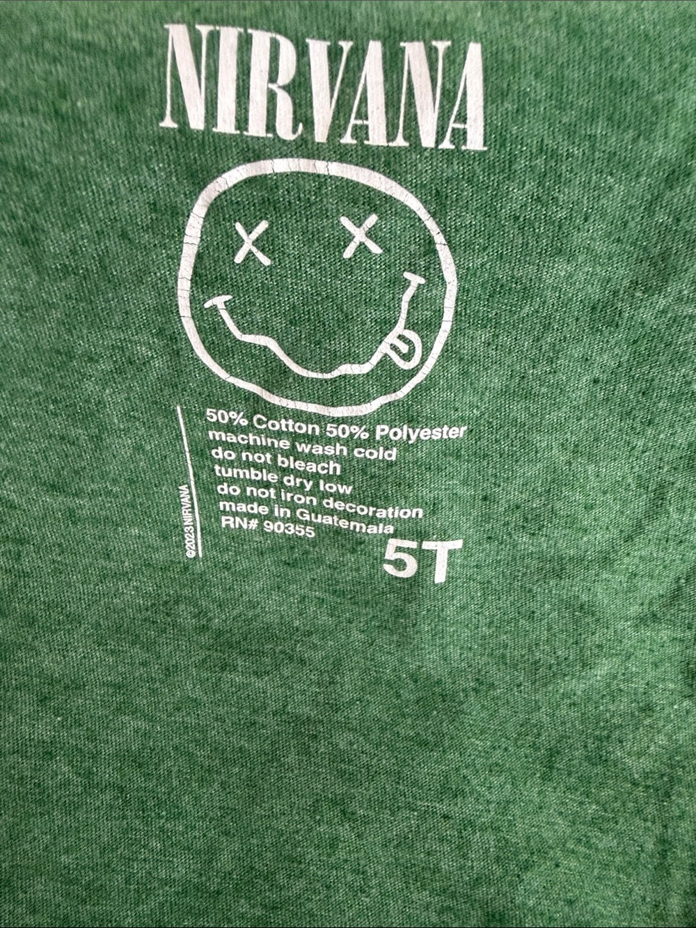 Nirvana Toddler Graphic Tee Green Smiley Face Band T-Shirt 5T
