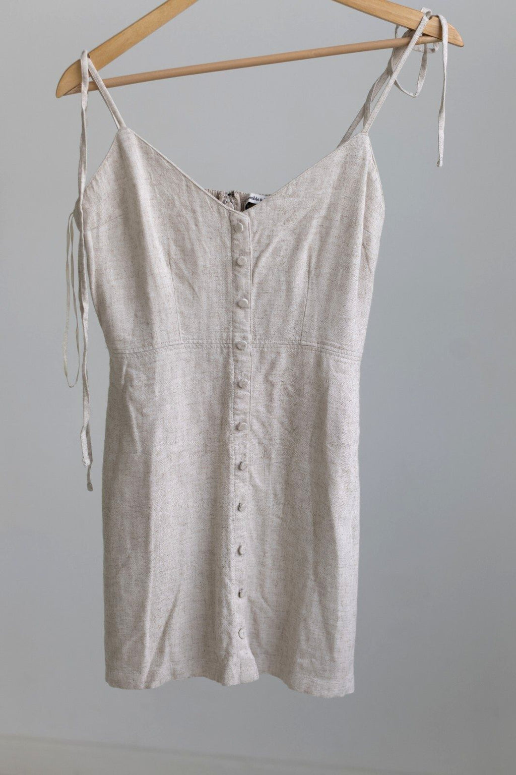 NWT Abercrombie & Fitch Linen Blend Mini Dress Small Petite Beige Tie Shoulder