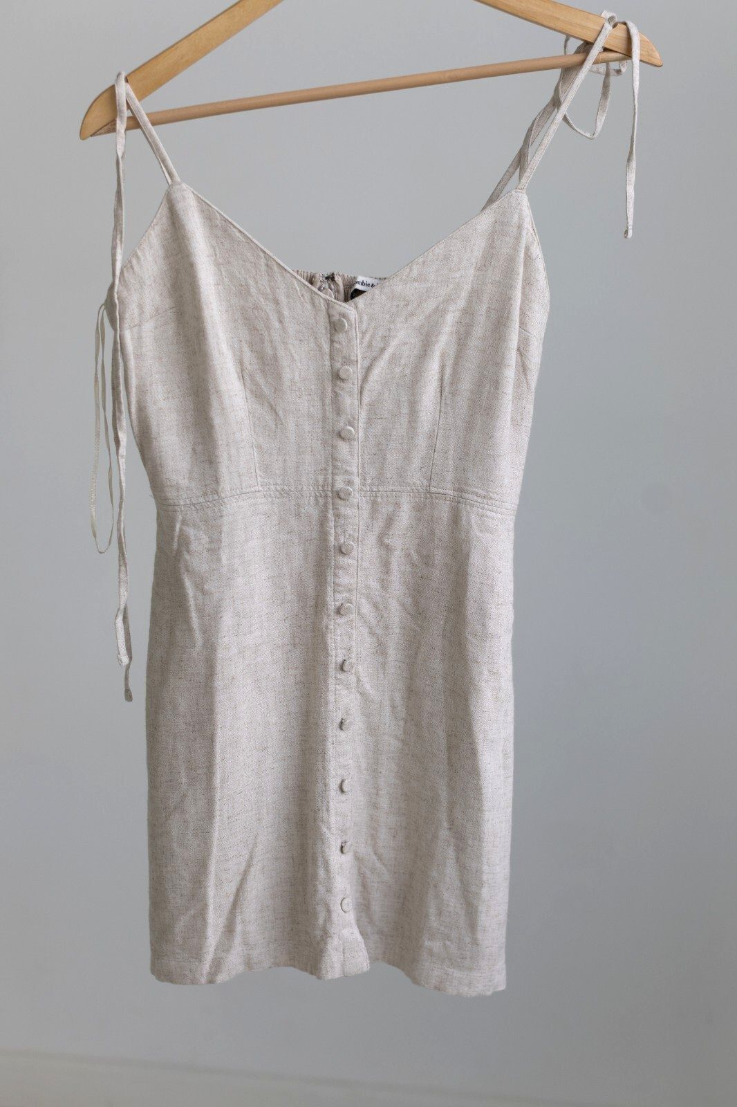 NWT Abercrombie & Fitch Linen Blend Mini Dress Small Petite Beige Tie Shoulder