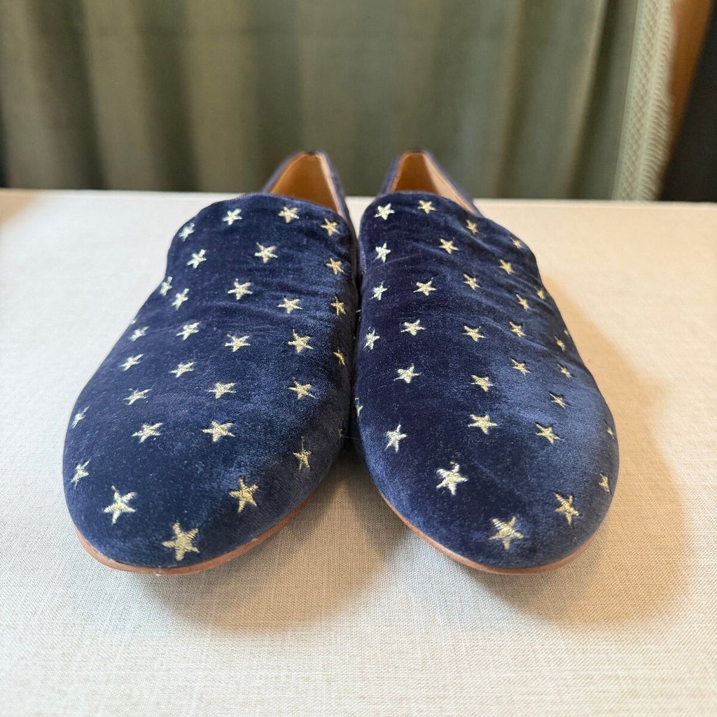 J.Crew Navy Blue Velvet Star Embroidered Loafers Flats Sz 8.5