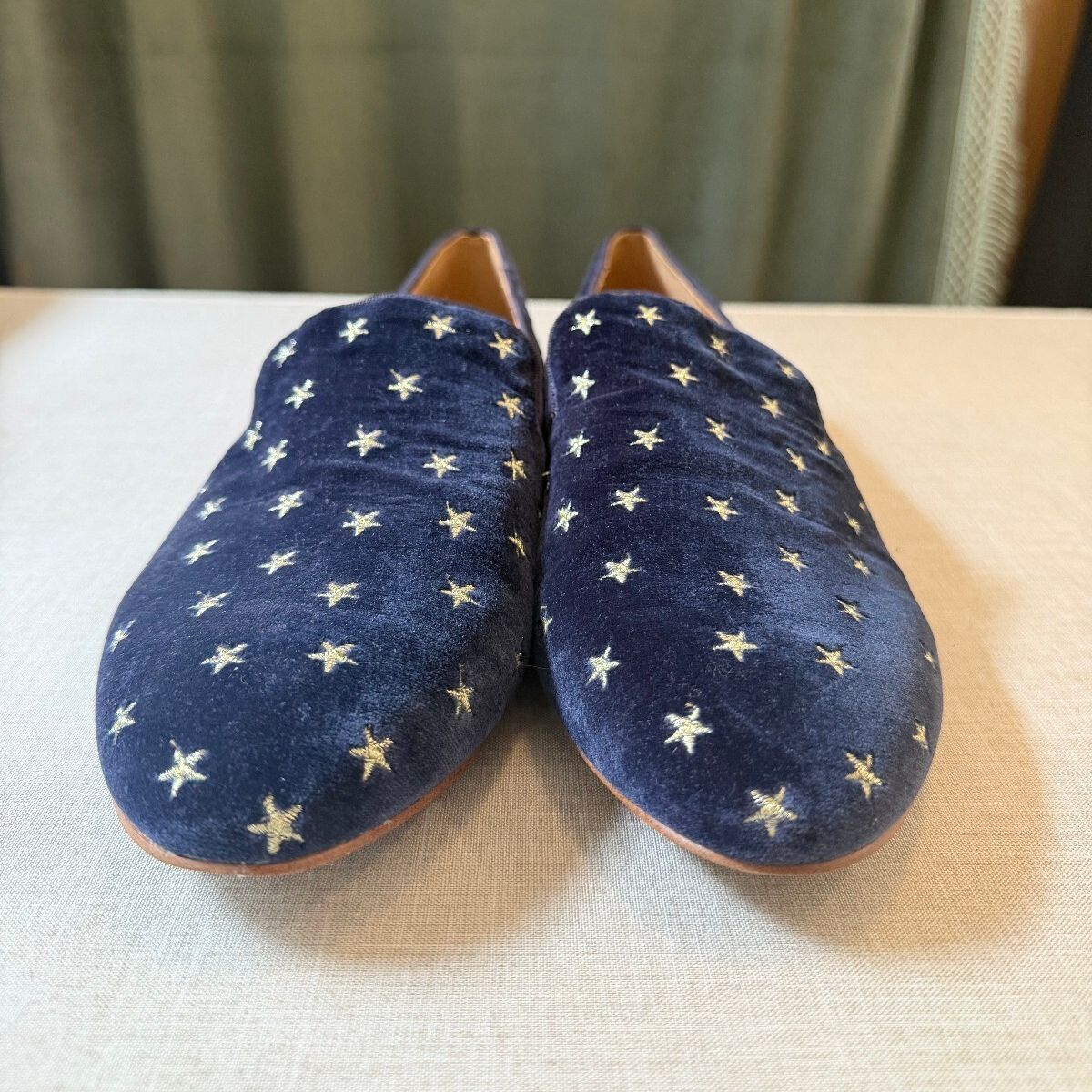 J.Crew Navy Blue Velvet Star Embroidered Loafers Flats Sz 8.5