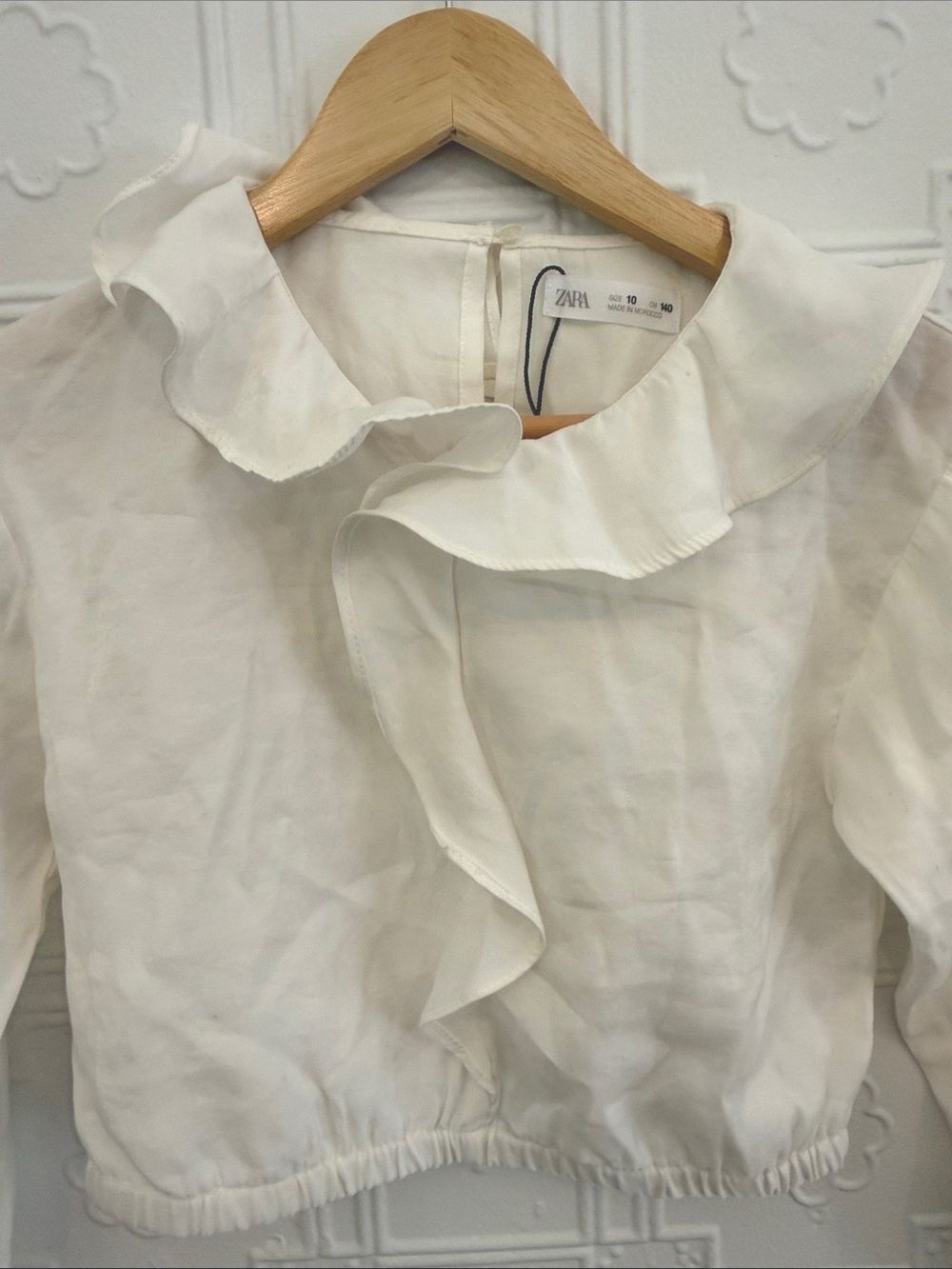 Zara Girls Cream Ruffle Collar Long Sleeve Blouse Size 10