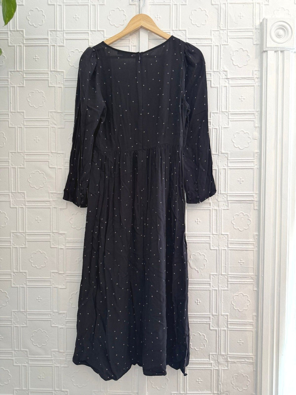 Madewell Star Print Midi Dress Size 6 Navy Blue Long Sleeve