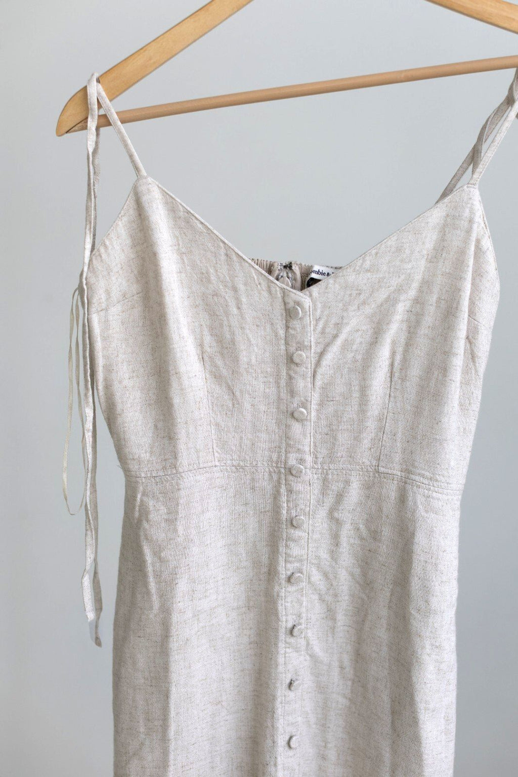 NWT Abercrombie & Fitch Linen Blend Mini Dress Small Petite Beige Tie Shoulder