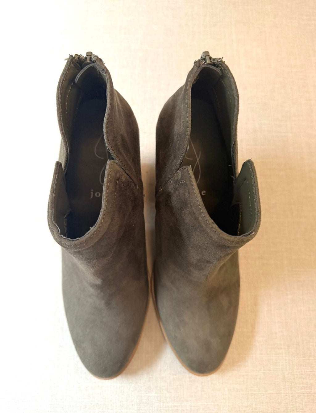 Joie Green Gray Suede Ankle Boots Block Stacked Heel Back Zip Size 6.5