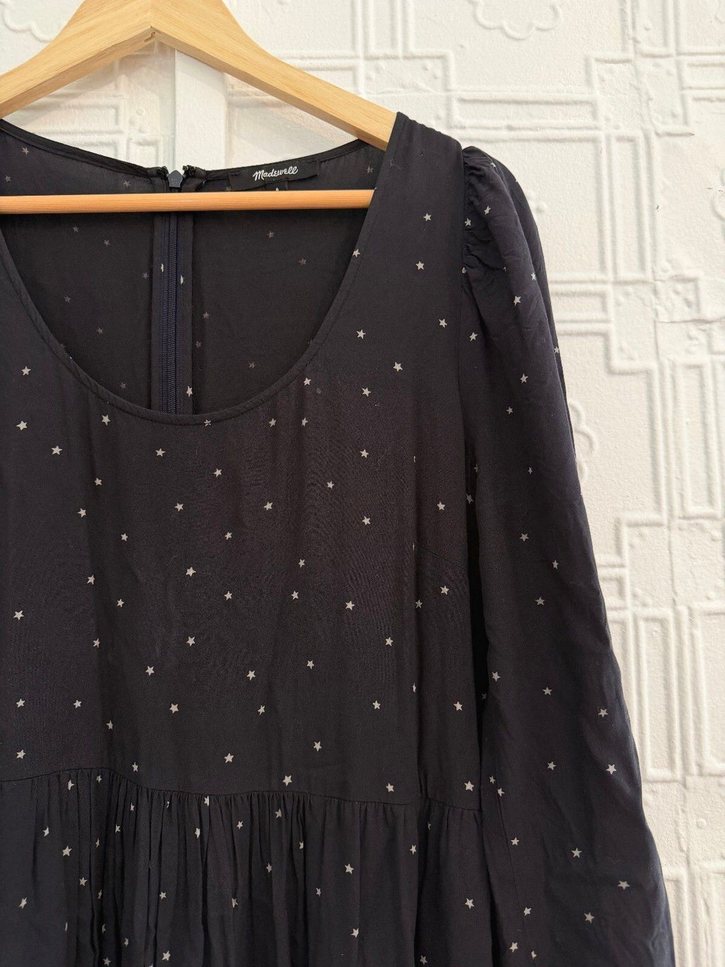 Madewell Star Print Midi Dress Size 6 Navy Blue Long Sleeve