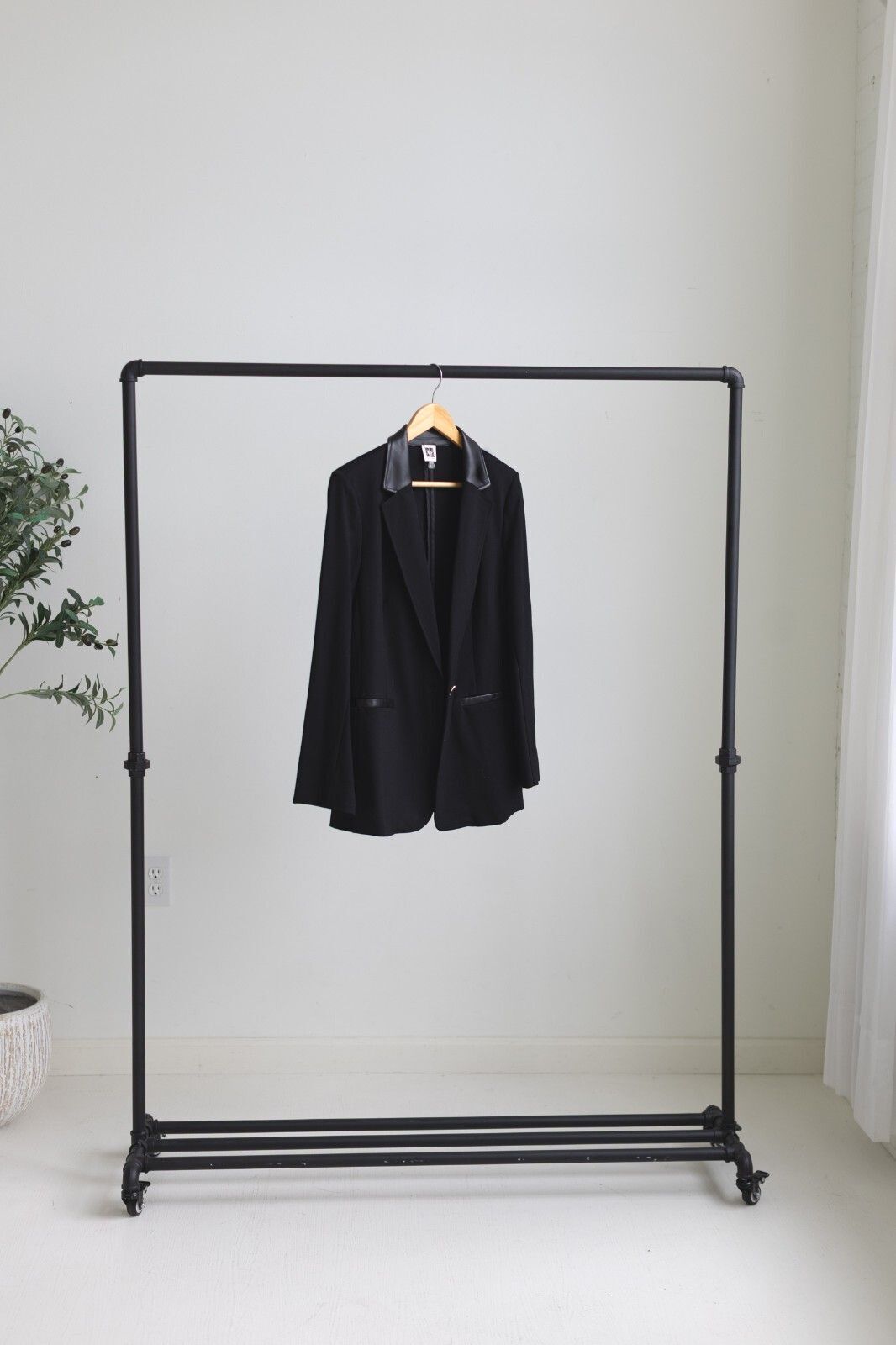 Anne Klein Faux Leather Collar Blazer Jacket Black Sz L