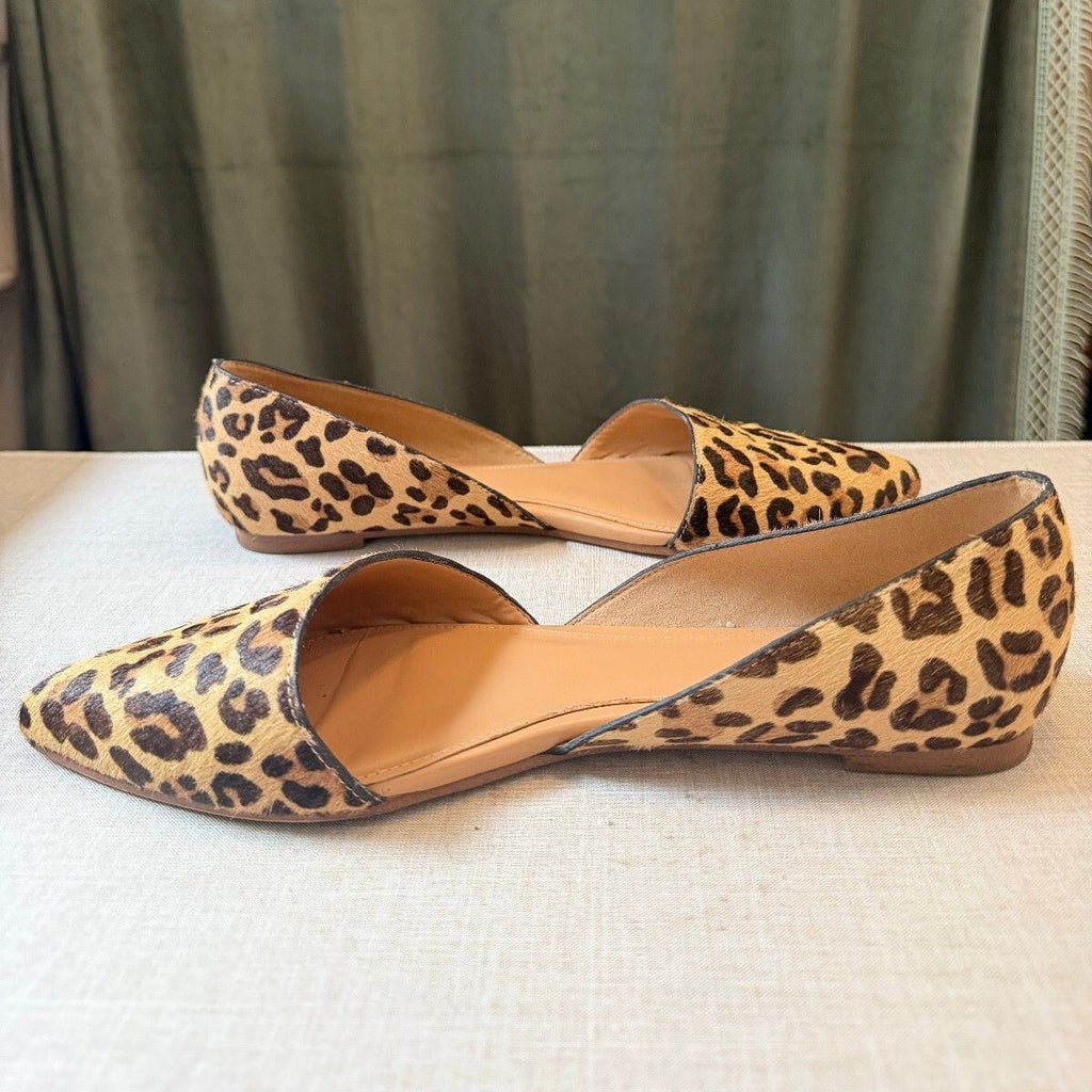 J.Crew Zoe Leopard Calf Hair D'Orsay Pointed Toe Flats Size 8.5