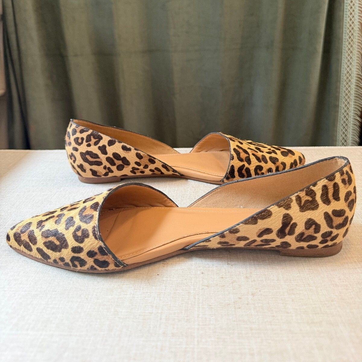J.Crew Zoe Leopard Calf Hair D'Orsay Pointed Toe Flats Size 8.5