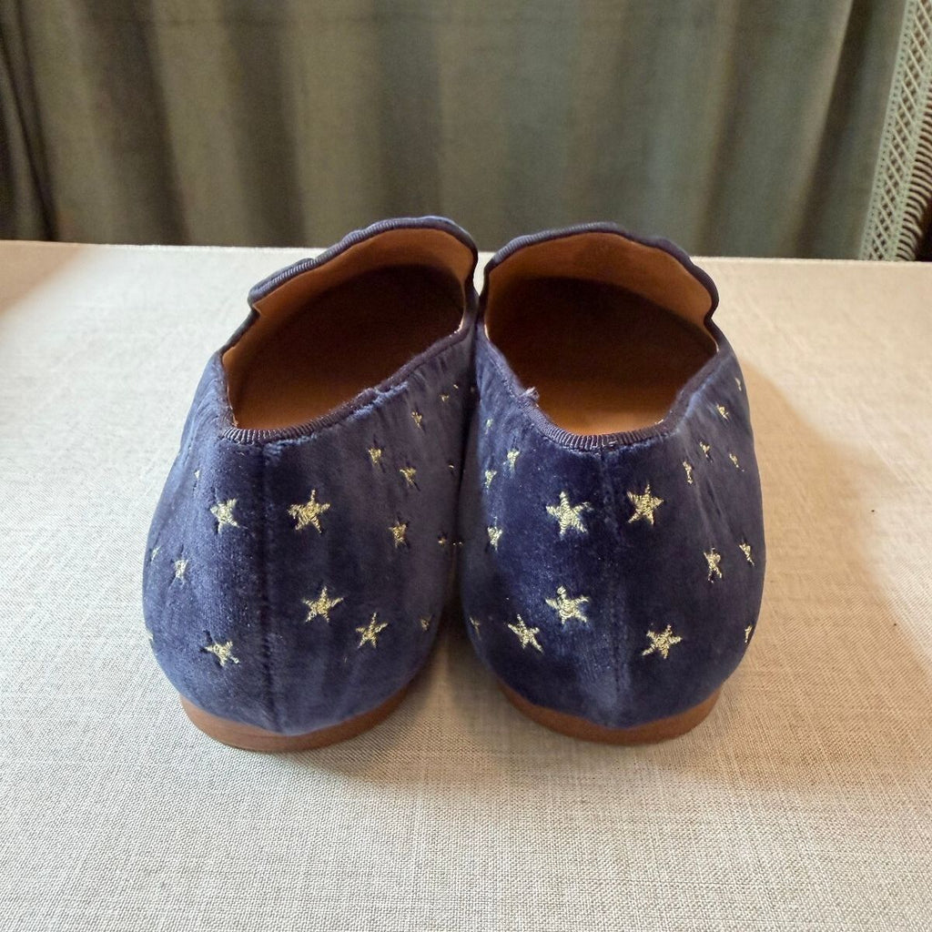 J.Crew Navy Blue Velvet Star Embroidered Loafers Flats Sz 8.5