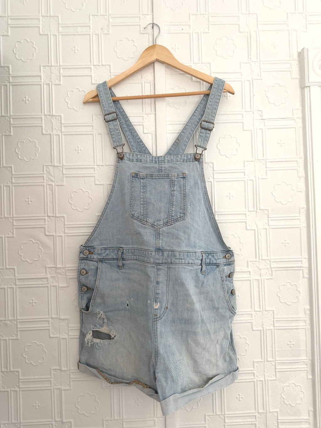 Old Navy Denim Shorteralls ME Marina Light Wash Distressed Jean Overalls XL