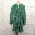 Japna Green Polka Dot Tiered Mini Dress Long Sleeve Size L