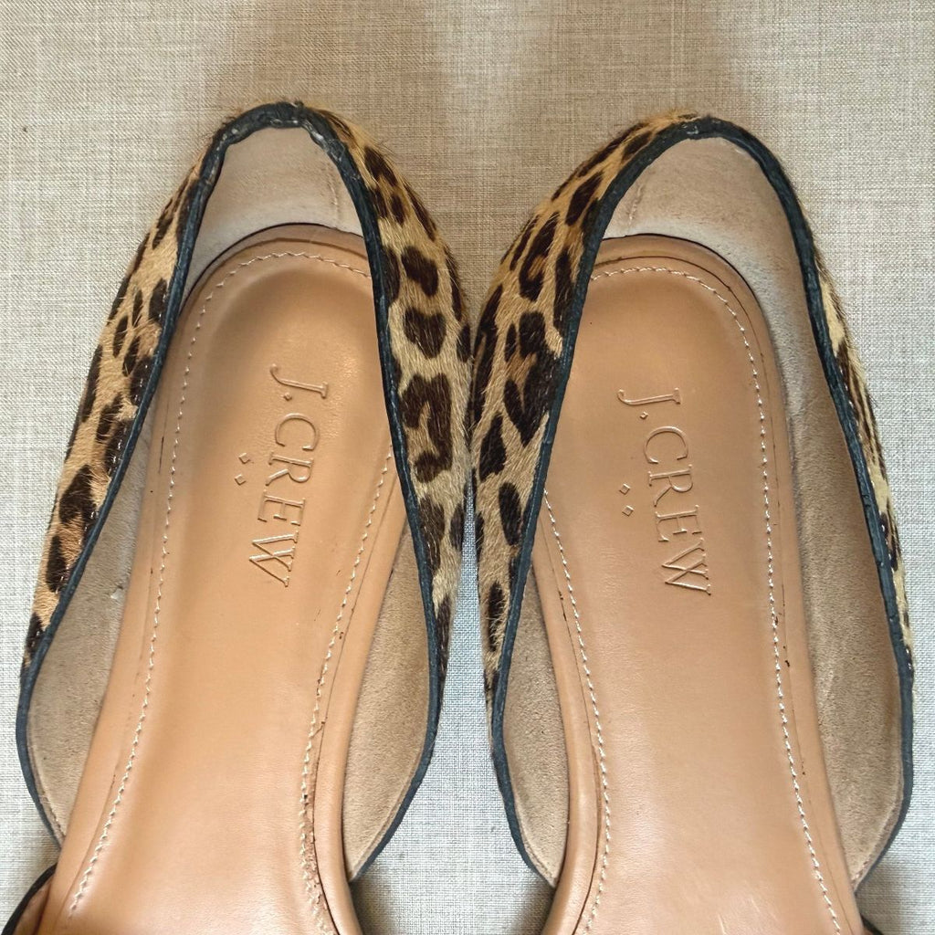 J.Crew Zoe Leopard Calf Hair D'Orsay Pointed Toe Flats Size 8.5